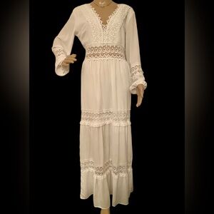 Long white dress w/see thru embroidered areas NWOT
